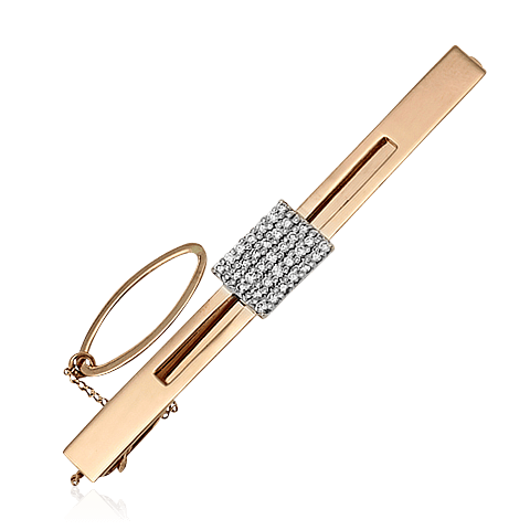 Зажим для галстука с бриллиантами, тсаворитом из комбинированного золота 585 пробы, фото № 1