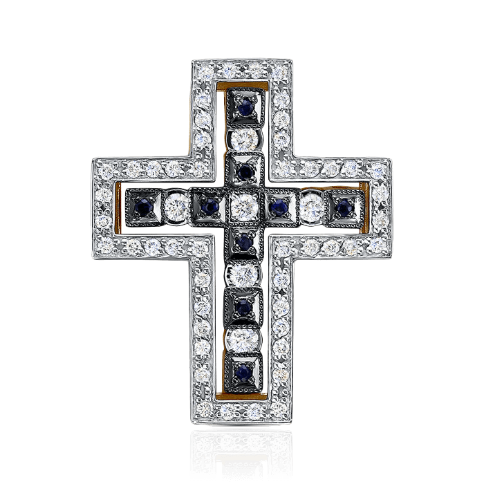 Крест трансформер с сапфиром, бриллиантами из красного золота 585 пробы, фото № 1