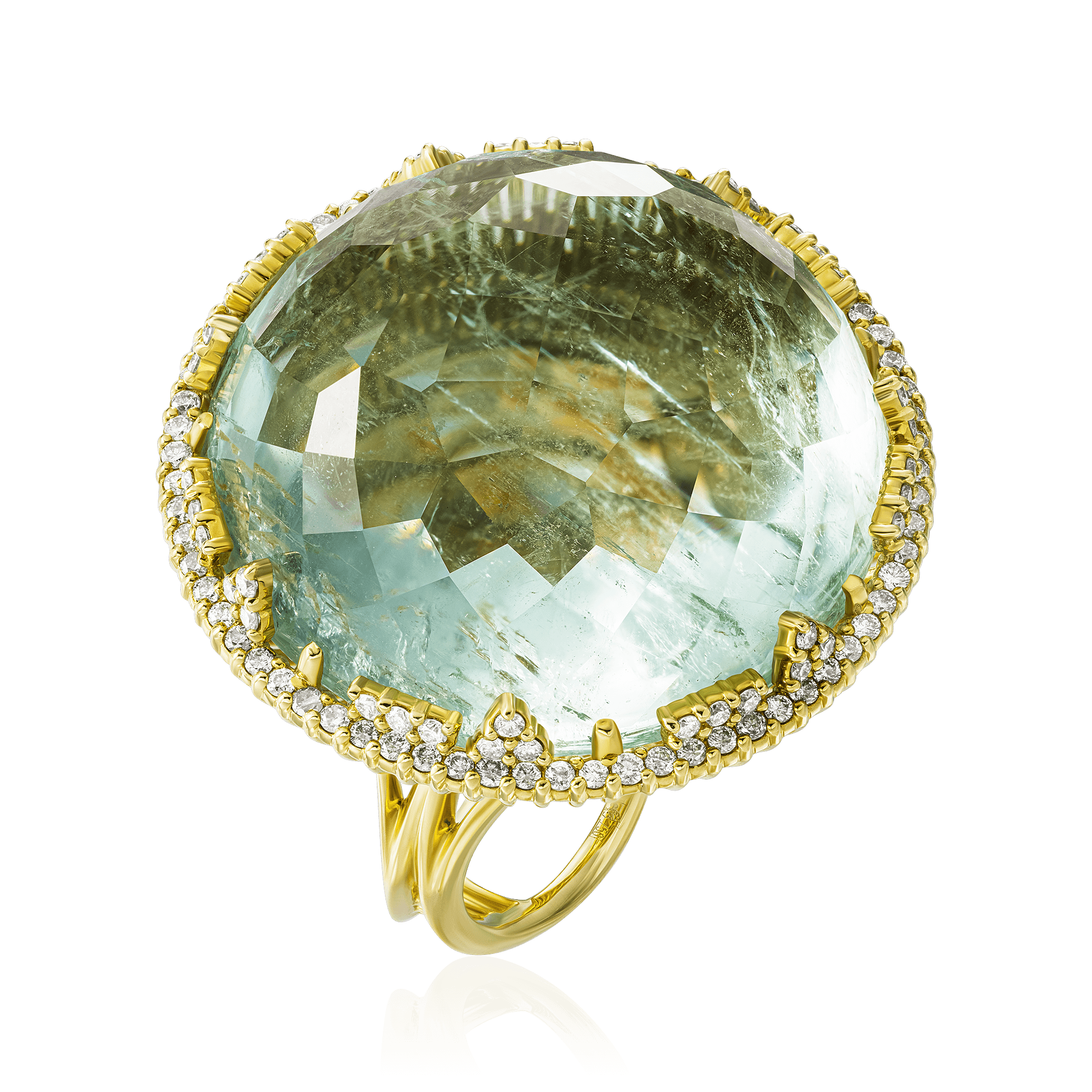 Кольцо с аквамарином, бриллиантами из желтого золота 750 пробы (арт. 90863)
