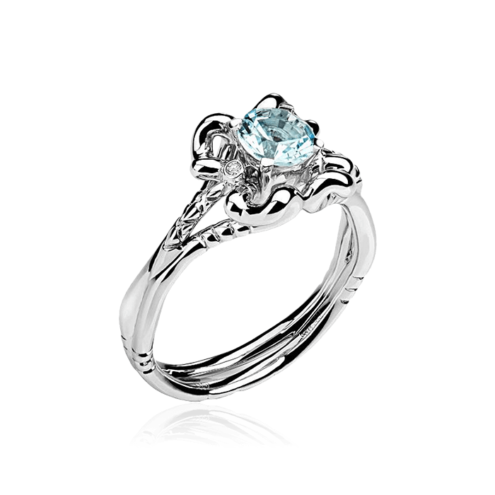 Кольцо с аквамарином, бриллиантами из белого золота 585 пробы, фото № 1