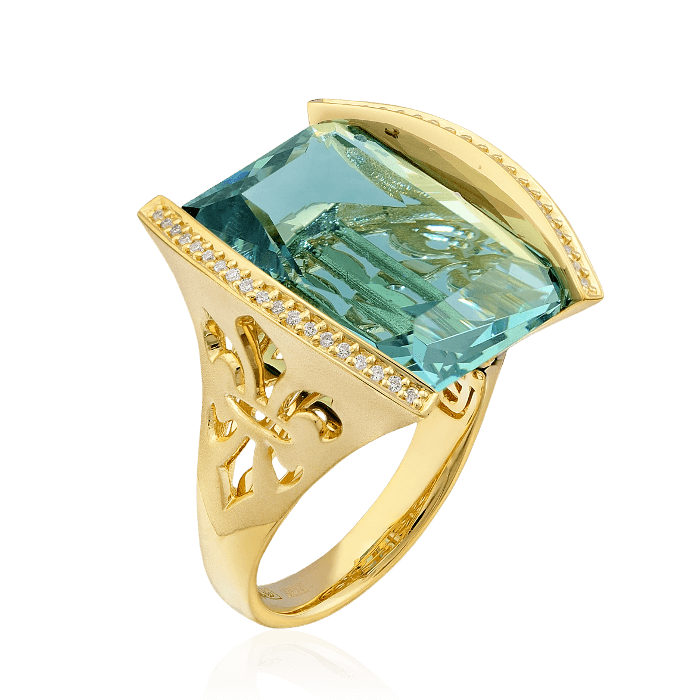 Кольцо с празиолитом, бриллиантами из желтого золота 750 пробы (арт. 37022)