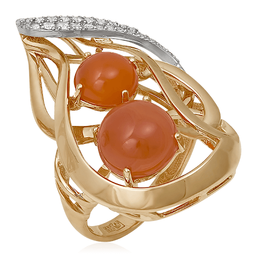 Кольцо с бриллиантами, сердоликом из красного золота 585 пробы, фото № 1