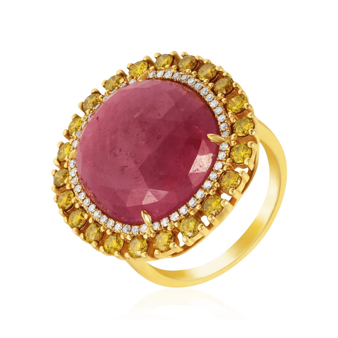Кольцо с бриллиантами, корундом из желтого золота 585 пробы (арт. 99057)