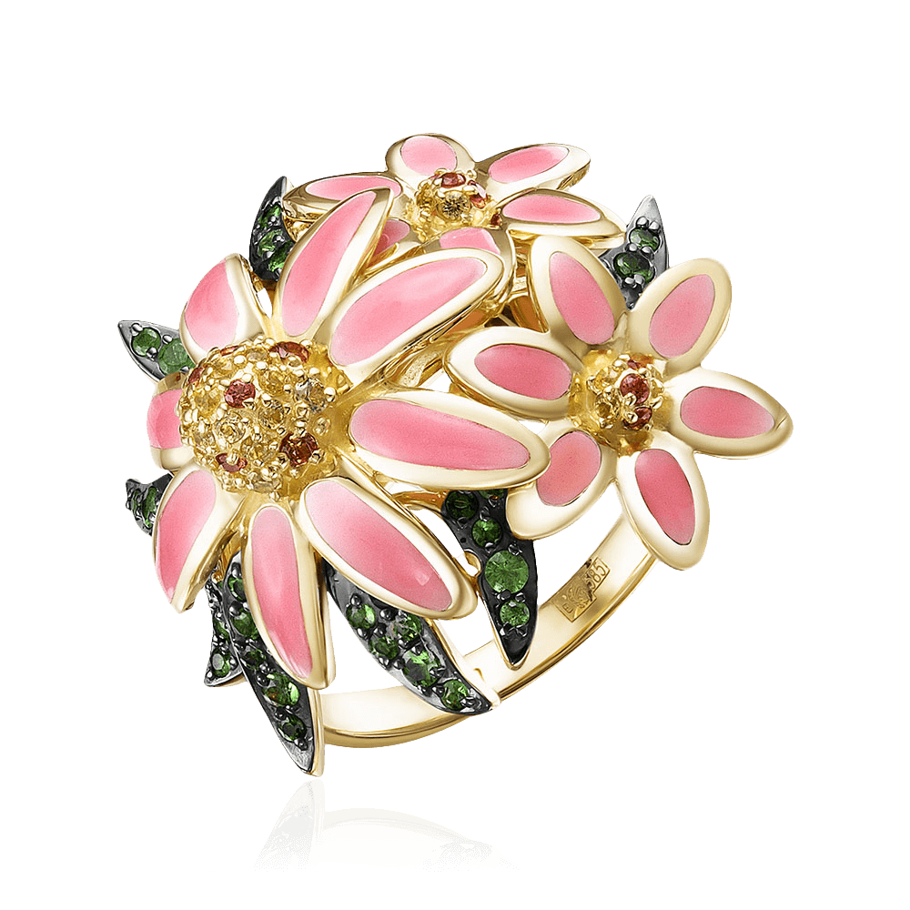 Кольцо с тсаворитом, сапфиром из комбинированного золота 585 пробы, фото № 1