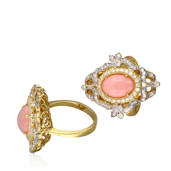 Кольцо с бриллиантами, опалом из желтого золота 750 пробы, фото № 1