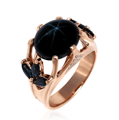 Кольцо с сапфиром, бриллиантами из красного золота 750 пробы, фото № 1