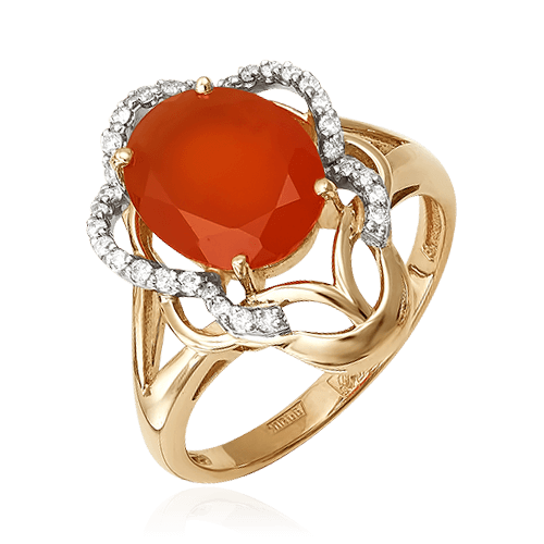 Кольцо с бриллиантами, сердоликом из красного золота 585 пробы, фото № 1