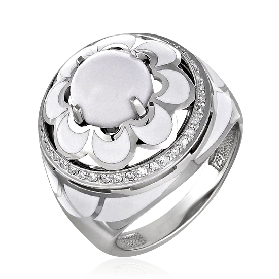 Кольцо с агатом, бриллиантами из белого золота 585 пробы, фото № 1