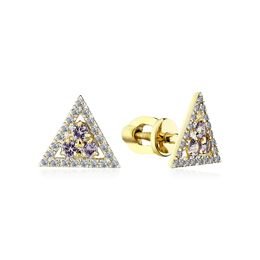 Серьги с танзанитом, бриллиантами из желтого золота 585 пробы, фото № 1