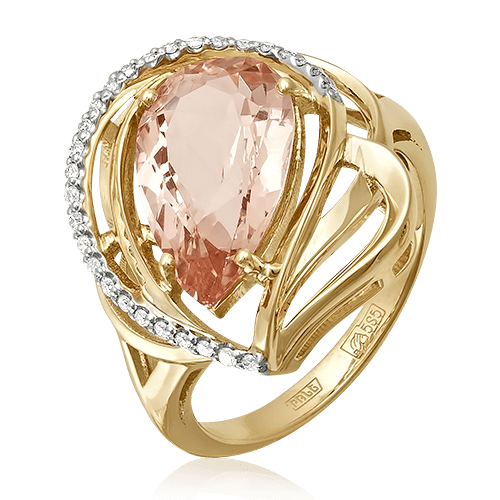 Кольцо с морганитом, бриллиантами из комбинированного золота 585 пробы, фото № 1