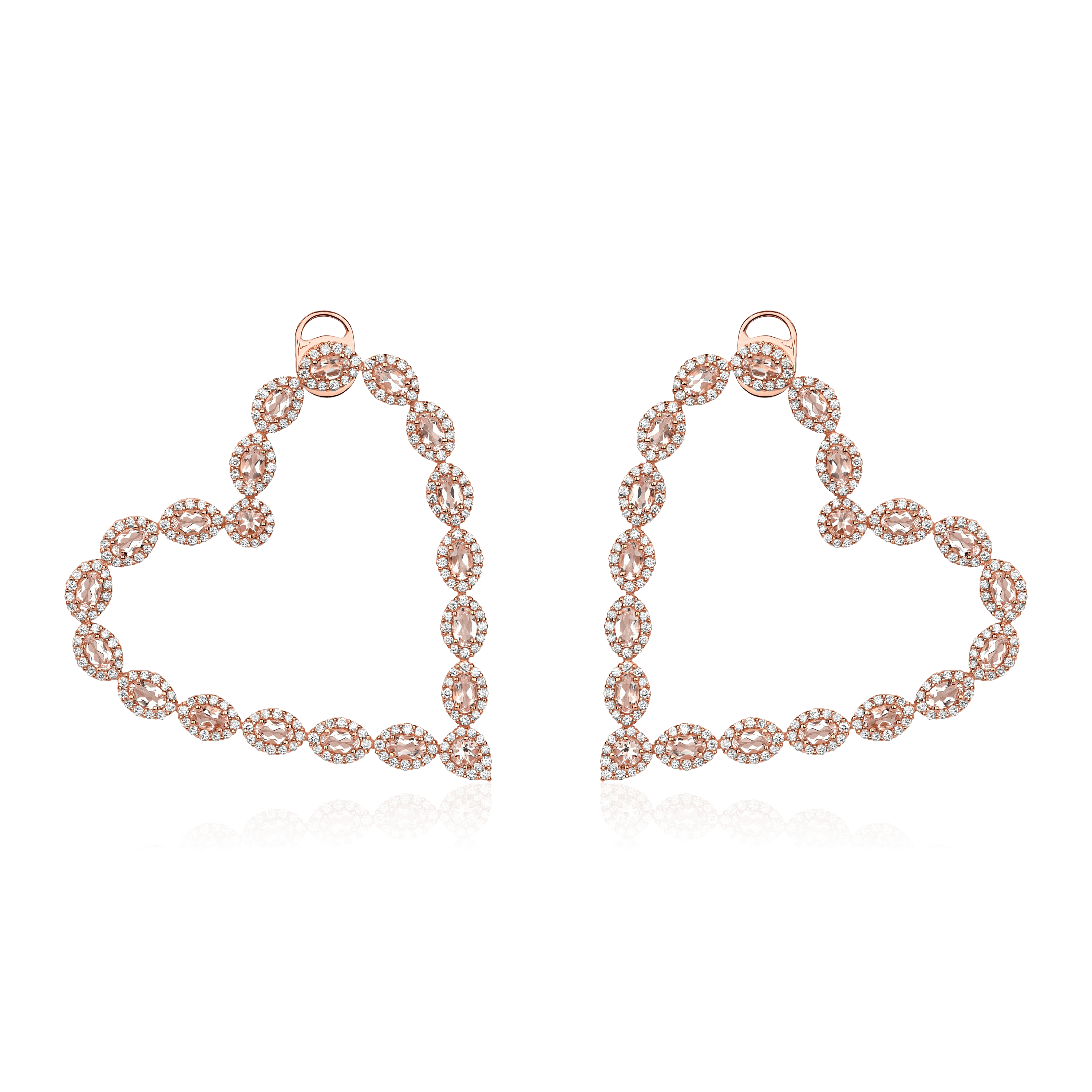 Серьги в форме сердец с морганитом, бриллиантами из красного золота 750 пробы, фото № 1
