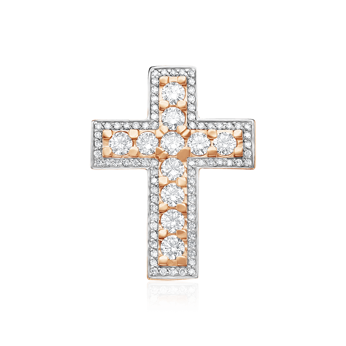 Крест с бриллиантами из красного золота 585 пробы (арт. 62224)