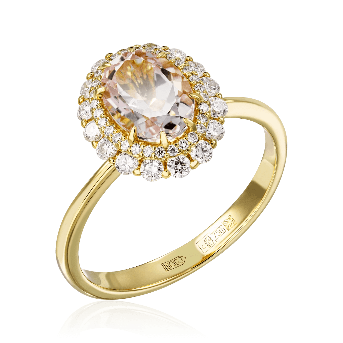 Кольцо с морганитом, бриллиантами из желтого золота 750 пробы (арт. 100324)