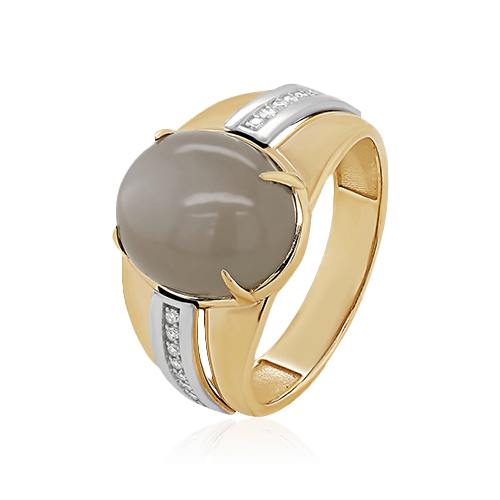 Кольцо с лунным камнем, бриллиантами из желтого золота 585 пробы (арт. 95599)