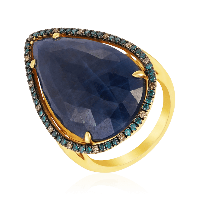 Кольцо с корундом, бриллиантами из желтого золота 585 пробы (арт. 50723)