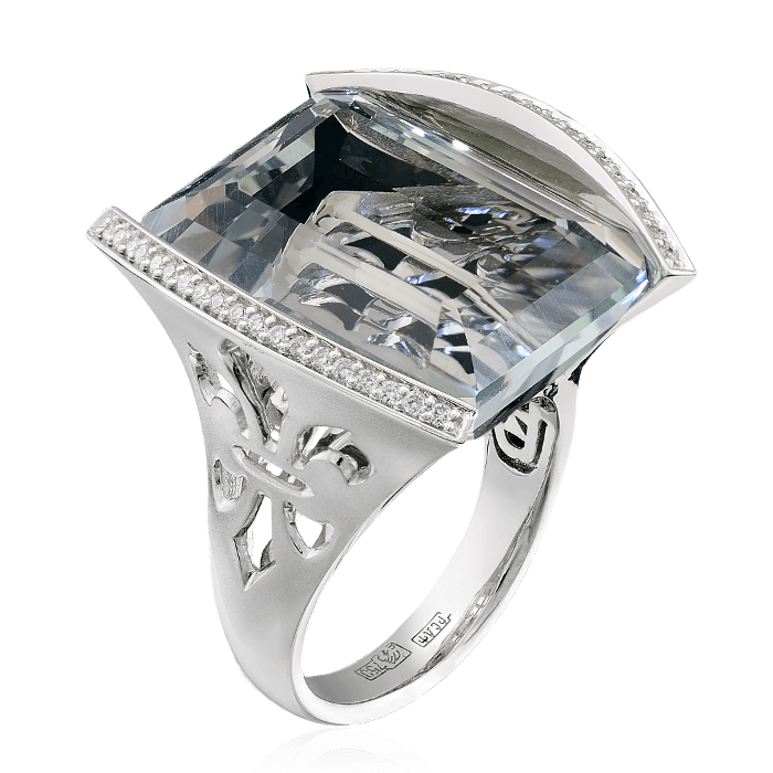 Кольцо с празиолитом, бриллиантами из белого золота 750 пробы, фото № 1