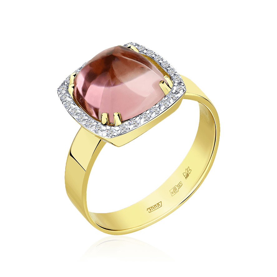 Кольцо с бриллиантами, турмалином из желтого золота 585 пробы (арт. 101381)