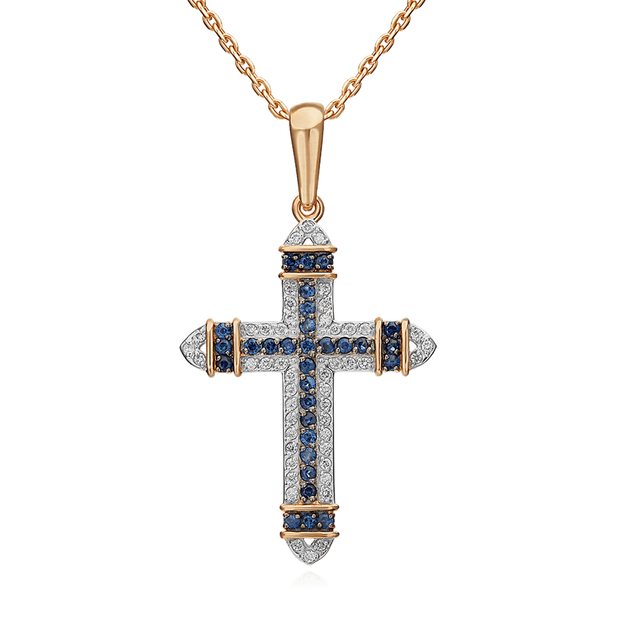 Крест с сапфиром, бриллиантами из красного золота 585 пробы (арт. 72098)