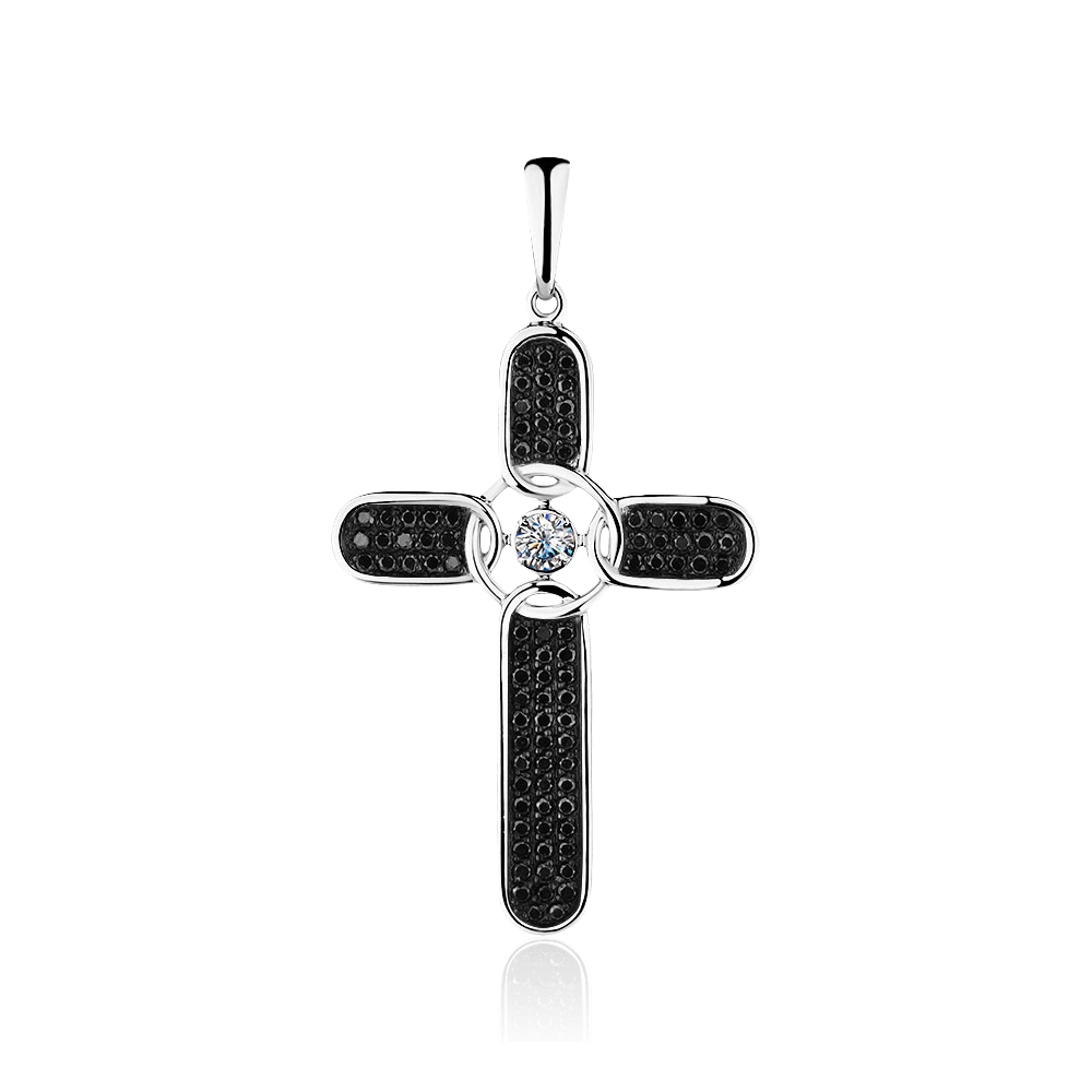 Крест с бриллиантами из белого золота 585 пробы (арт. 98387)