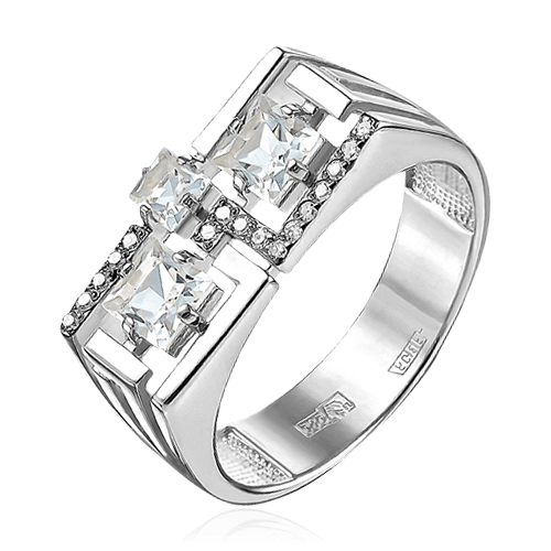 Мужское кольцо с горным хрусталем, бриллиантами из белого золота 585 пробы (арт. 79742)