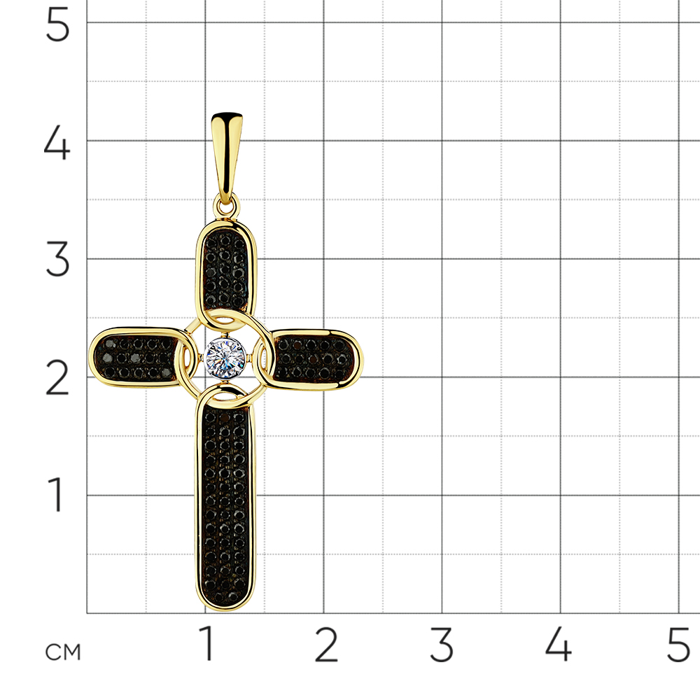 Крест с бриллиантами из желтого золота 585 пробы, фото № 3