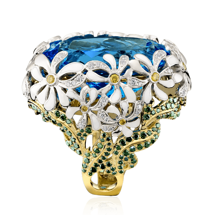 Кольцо с топазом, бриллиантами из комбинированного золота 750 пробы, фото № 2