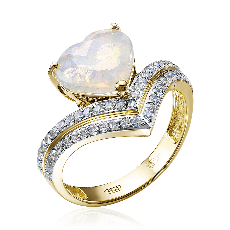 Кольцо Сердце с опалом, бриллиантами из желтого золота 585 пробы (арт. 91304)