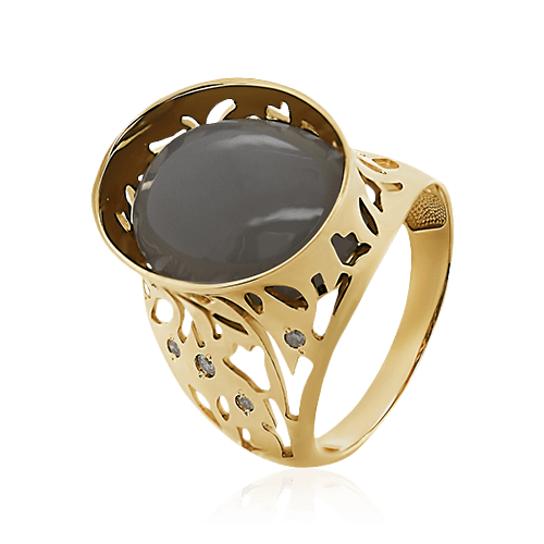 Кольцо с лунным камнем, бриллиантами из желтого золота 585 пробы, фото № 1