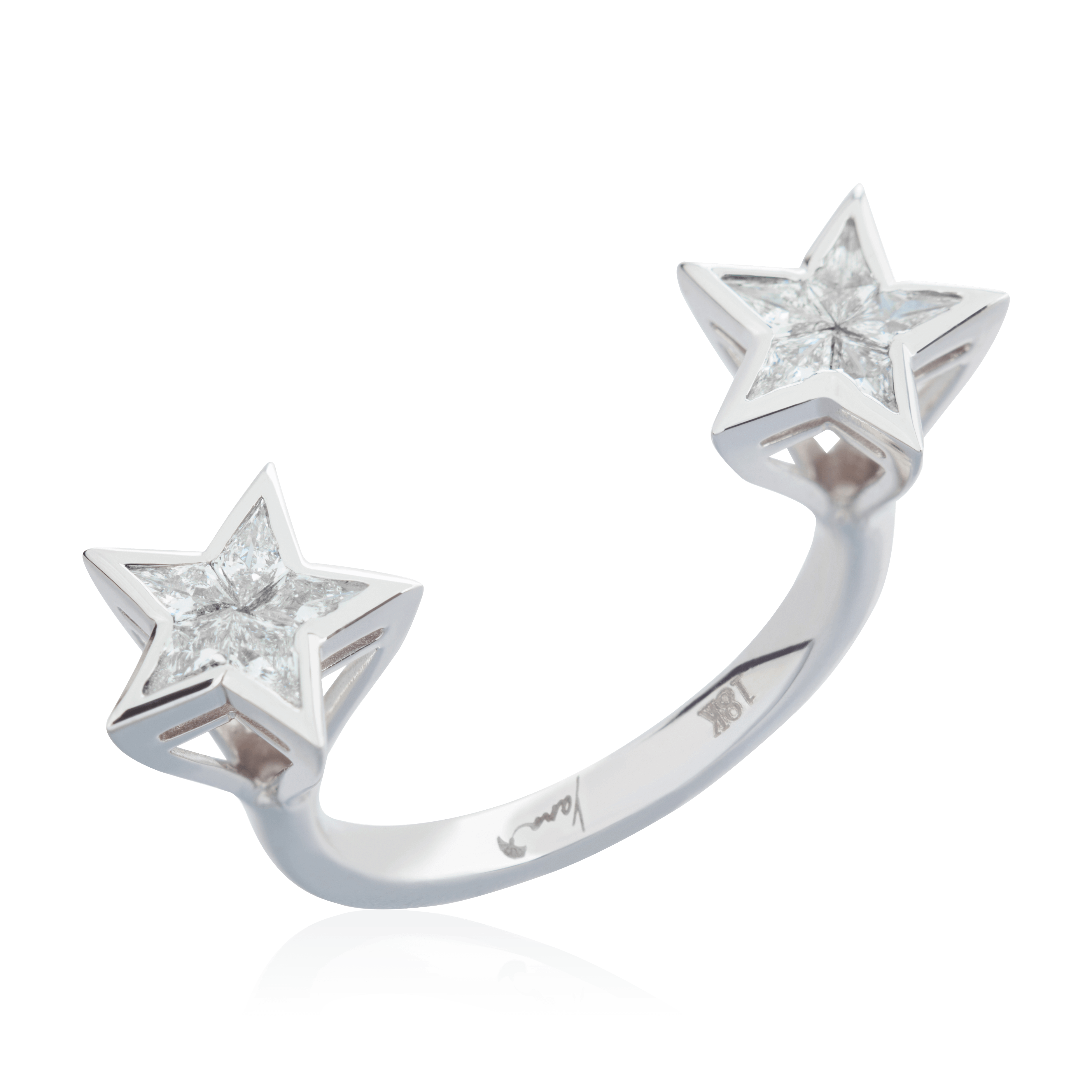 Разомкнутое кольцо Звезды с бриллиантами из белого золота 750 пробы (арт. 104880)