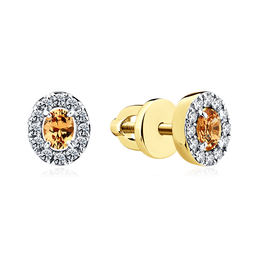 Серьги с сапфиром, бриллиантами из желтого золота 585 пробы (арт. 104577)