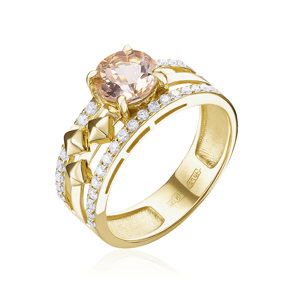 Кольцо с морганитом, бриллиантами из желтого золота 585 пробы (арт. 96203)