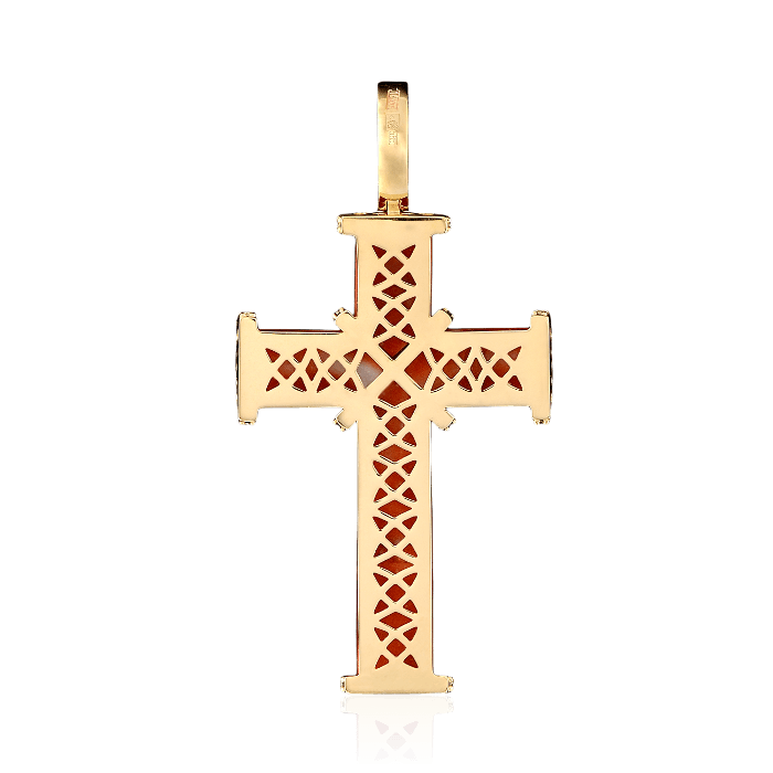 Крест с кораллом, бриллиантами из желтого золота 750 пробы, фото № 2