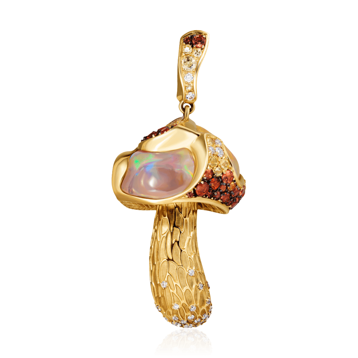 Кулон Гриб с опалом, сапфиром, бриллиантами из желтого золота 750 пробы, фото № 1