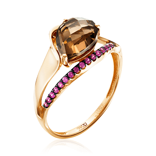 Кольцо с раухтопазом, бриллиантами из красного золота 585 пробы (арт. 58249)