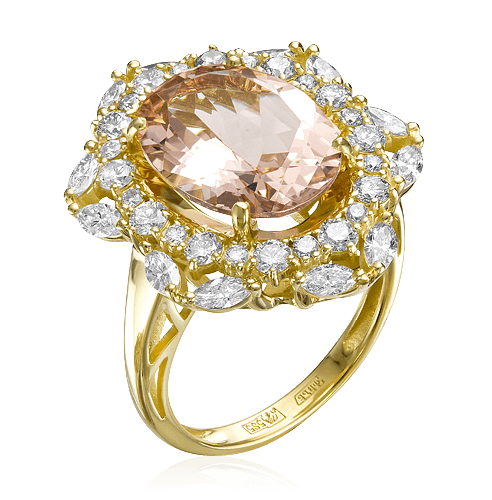 Кольцо с морганитом, бриллиантами из желтого золота 585 пробы (арт. 57950)