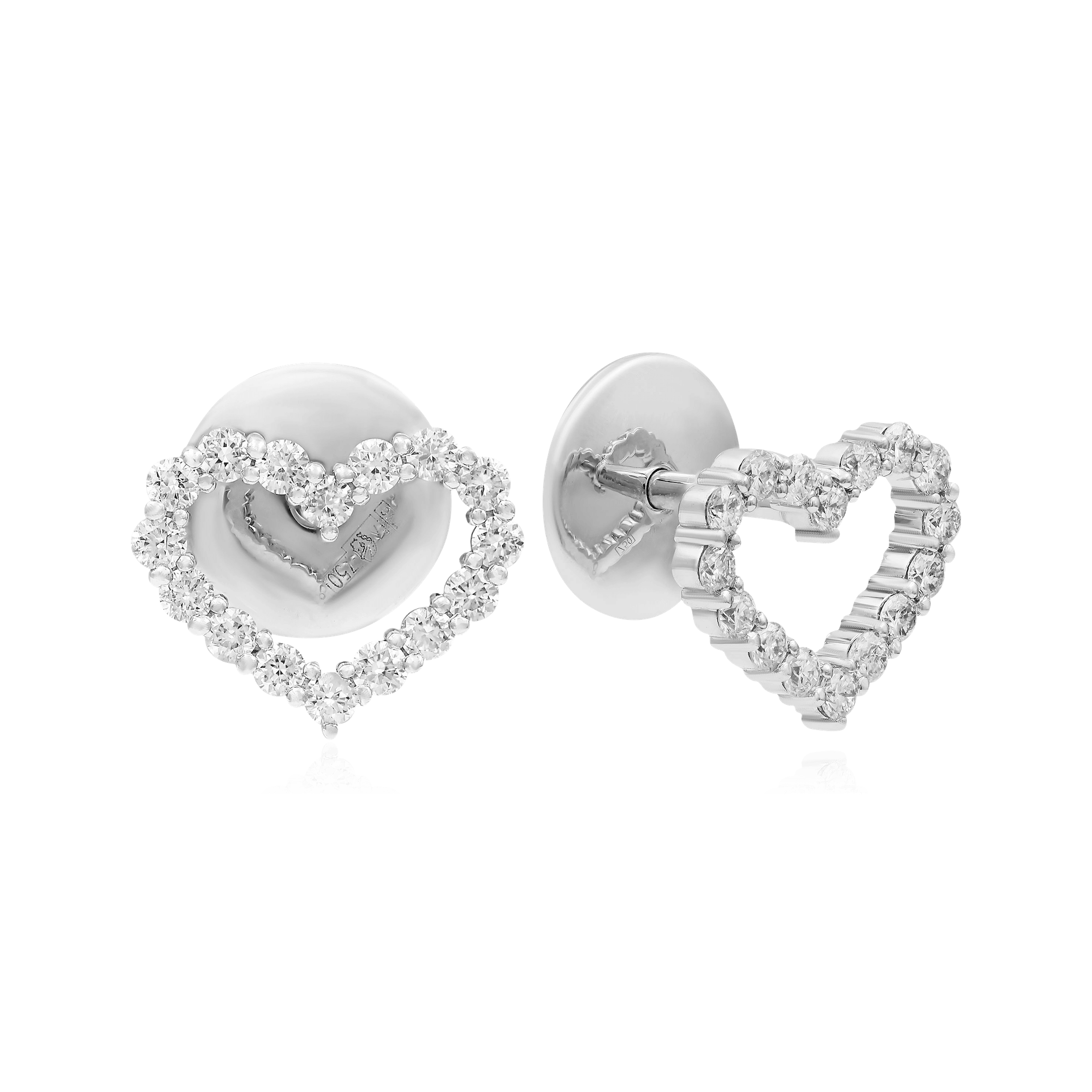 Серьги в виде сердец с бриллиантами из белого золота 750 пробы (арт. 100476)