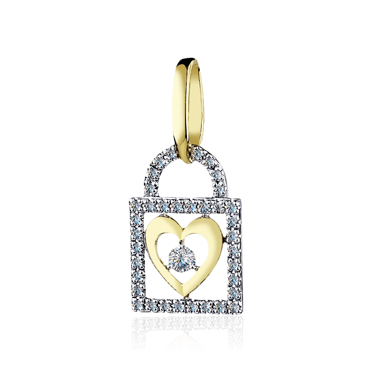 Подвеска сердце-замок с бриллиантами из желтого золота 585 пробы (арт. 95982)