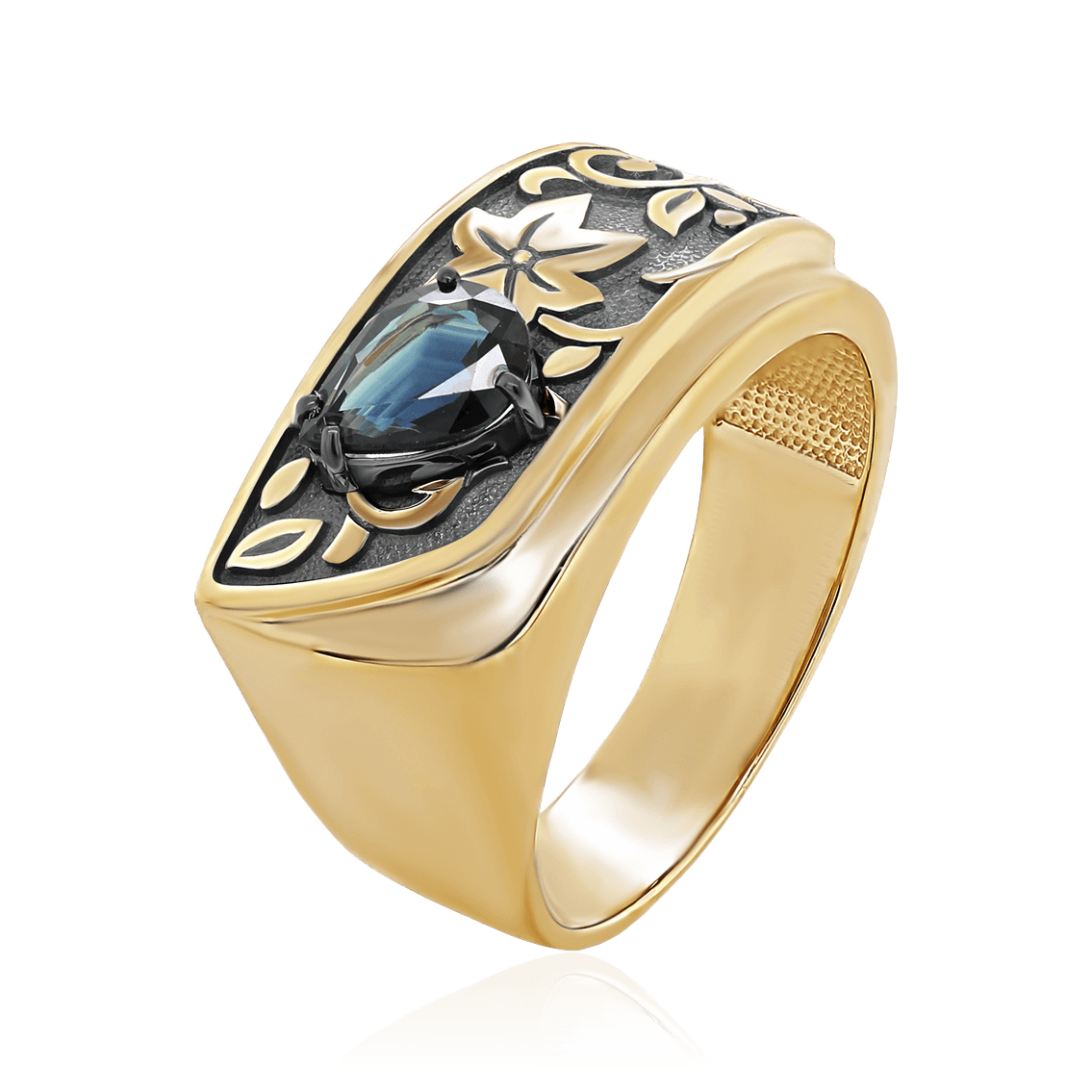 Кольцо с сапфиром, бриллиантами из желтого золота 585 пробы (арт. 104045)