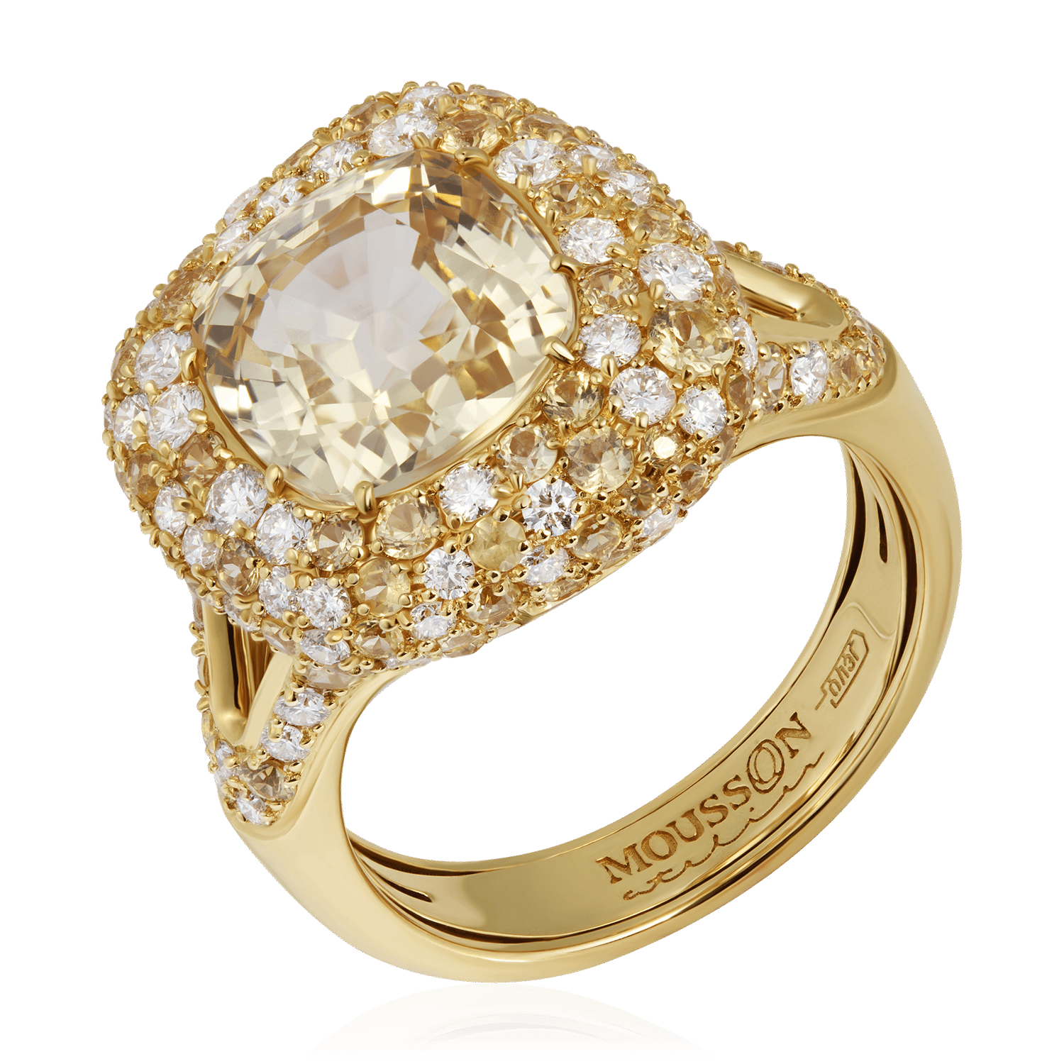 Кольцо с сапфиром, бриллиантами из желтого золота 750 пробы (арт. 86471)