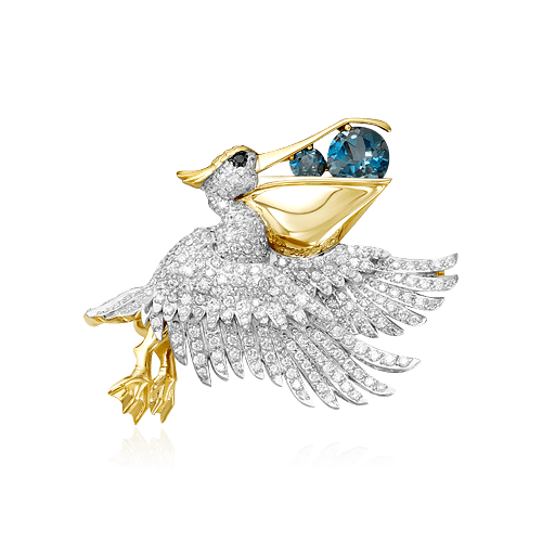 Брошь Пеликан с топазом, бриллиантами из желтого золота 585 пробы, фото № 1