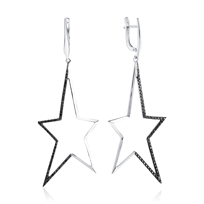 Серьги Звезды с бриллиантами из белого золота 585 пробы (арт. 66944)