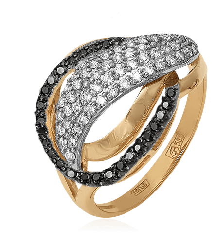 Кольцо с бриллиантами, черными бриллиантами в комбинированном золоте 585 (арт. 39672)