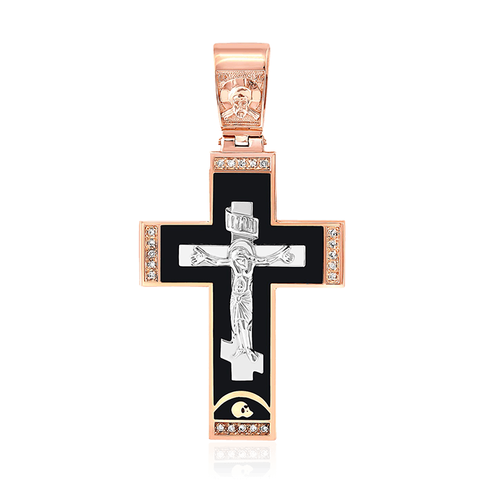 Крест с бриллиантами из красного и белого золота 585 пробы (арт. 76984)