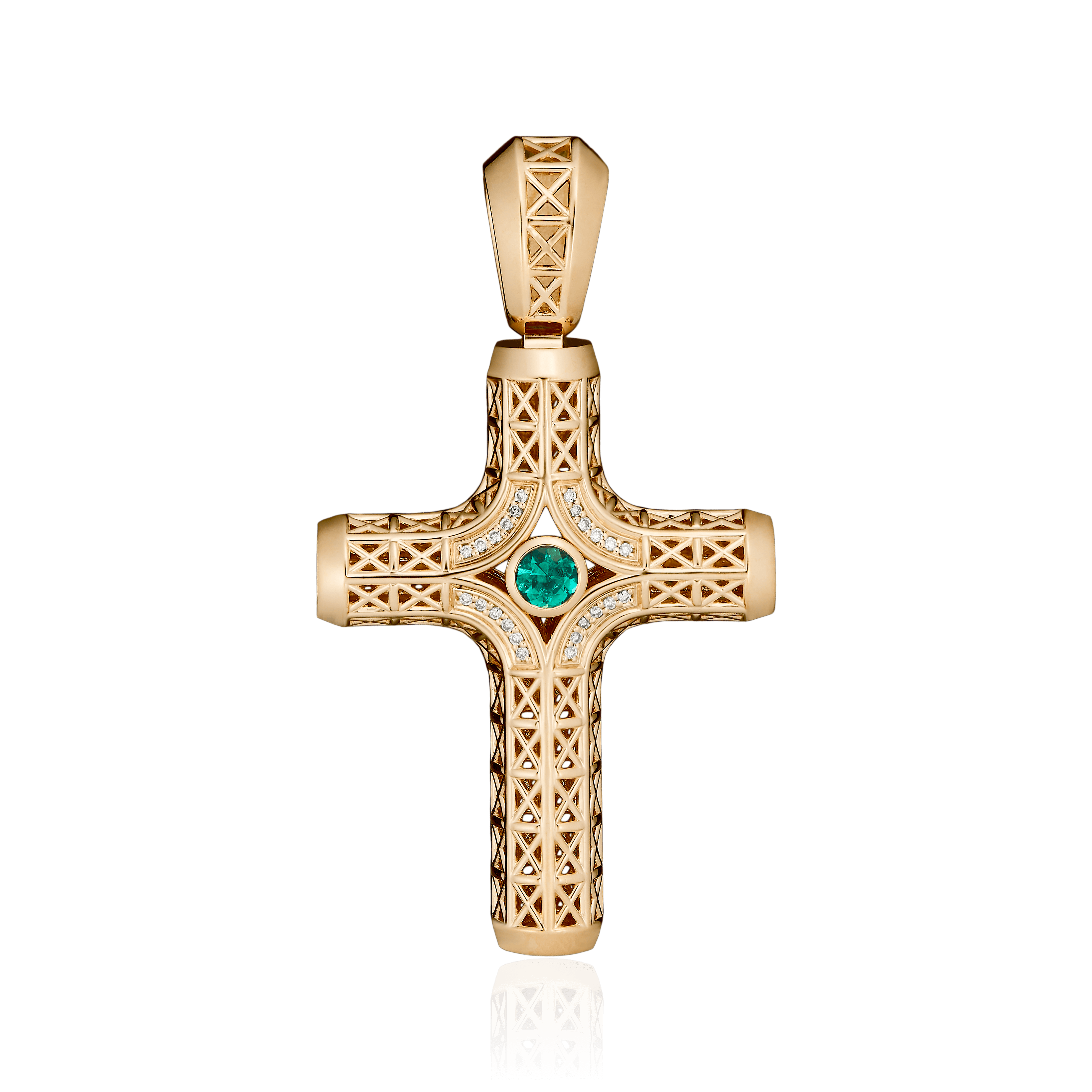 Крестик с изумрудом, бриллиантами из красного золота 585 пробы (арт. 99458)