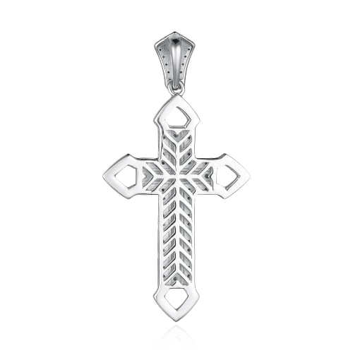 Крестик с бриллиантами из белого золота 585 пробы, фото № 2