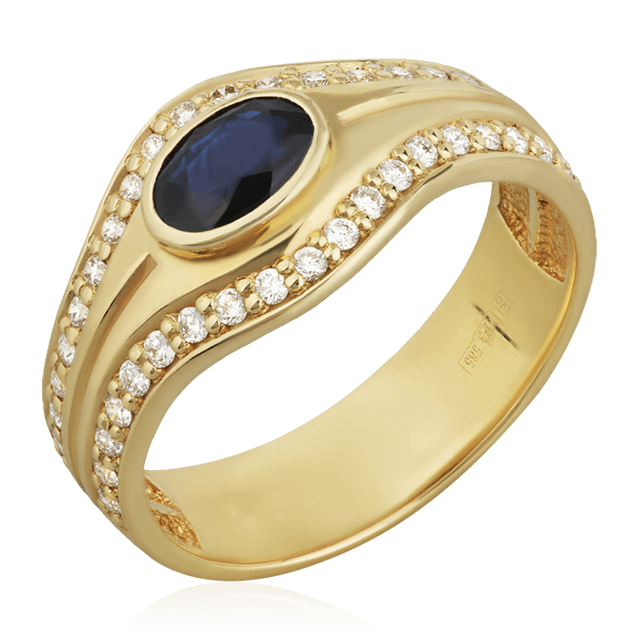 Кольцо с сапфиром, бриллиантами из желтого золота 585 пробы (арт. 75964)