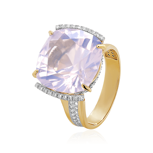 Кольцо с кварцем, бриллиантами из желтого золота 585 пробы, фото № 1