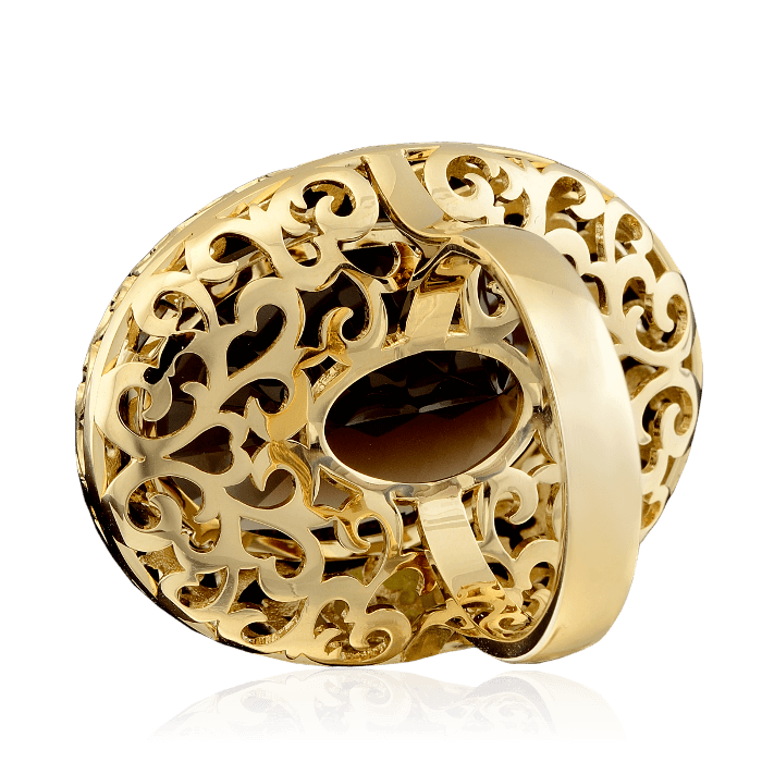 Кольцо с раухтопазом из желтого золота 585 пробы, фото № 3