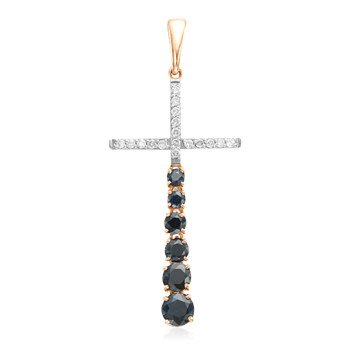 Крест с сапфиром, бриллиантами из красного золота 585 пробы, фото № 1
