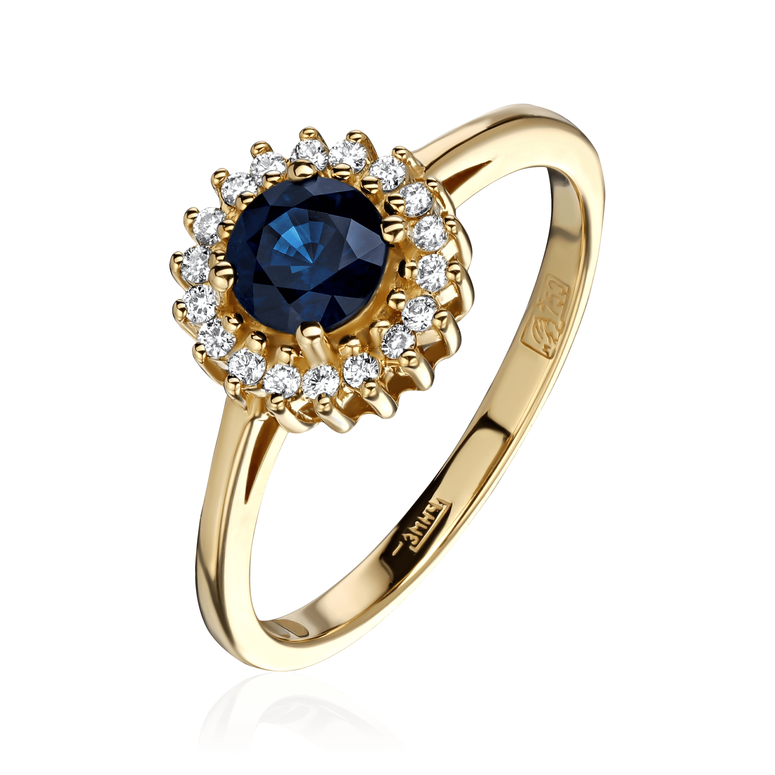 Кольцо с сапфиром, бриллиантами из желтого золота 750 пробы (арт. 104305)